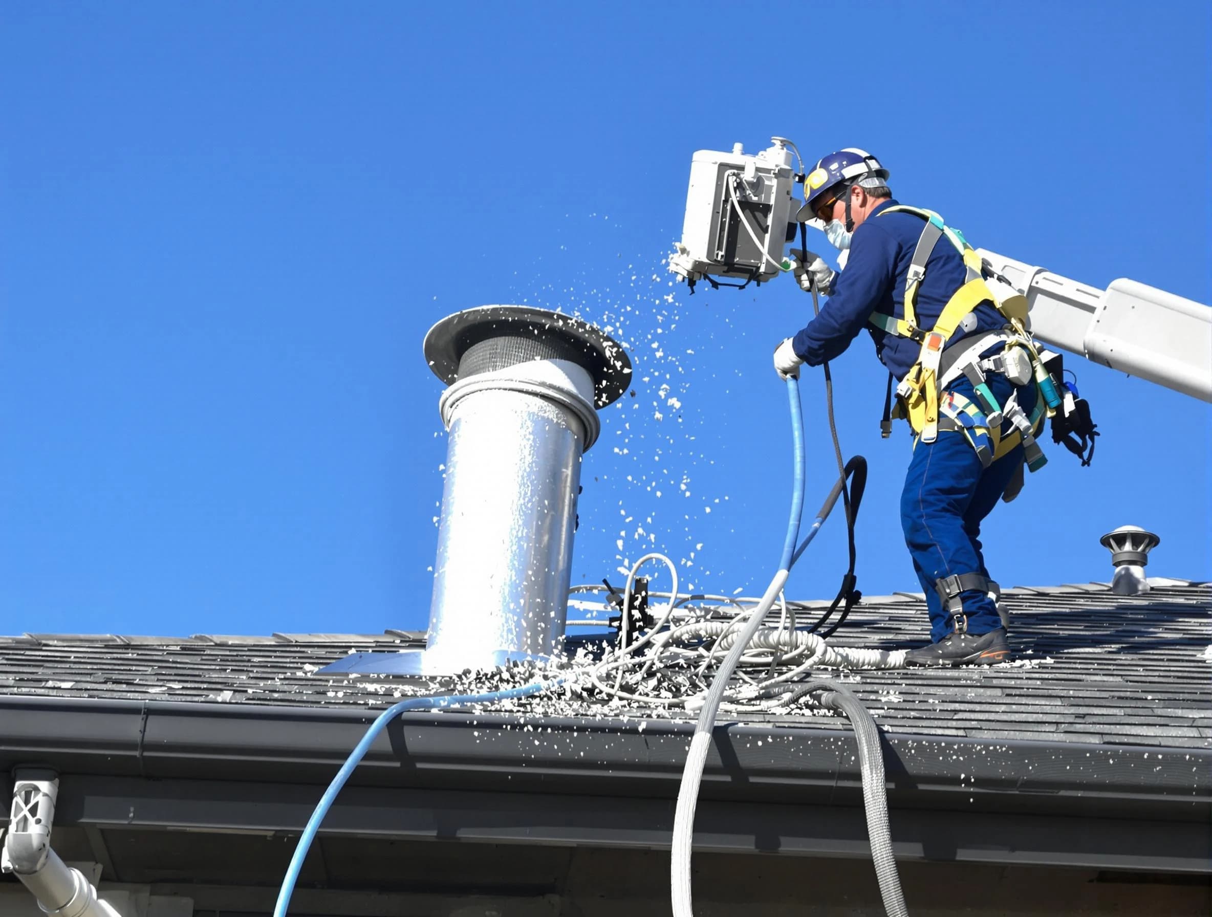 Taylorsville Dryer Vent Cleaning certified technician safely cleaning a roof-mounted dryer vent in Taylorsville