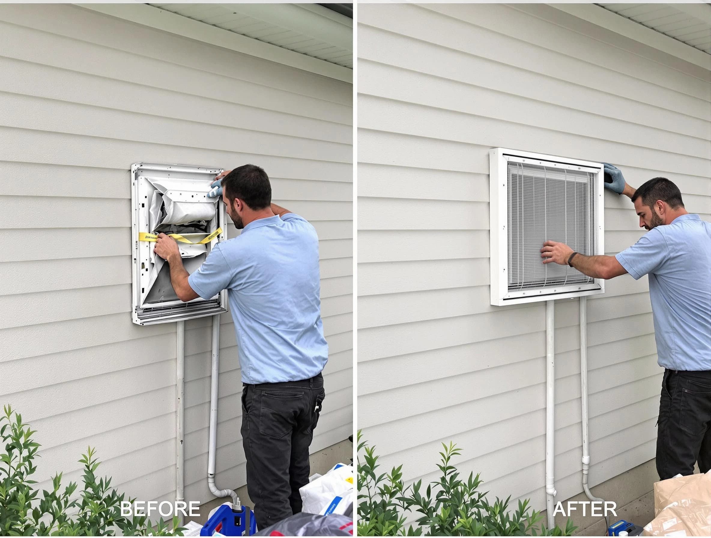 Taylorsville Dryer Vent Cleaning technician installing high-quality dryer vent cover at a residential property in Taylorsville
