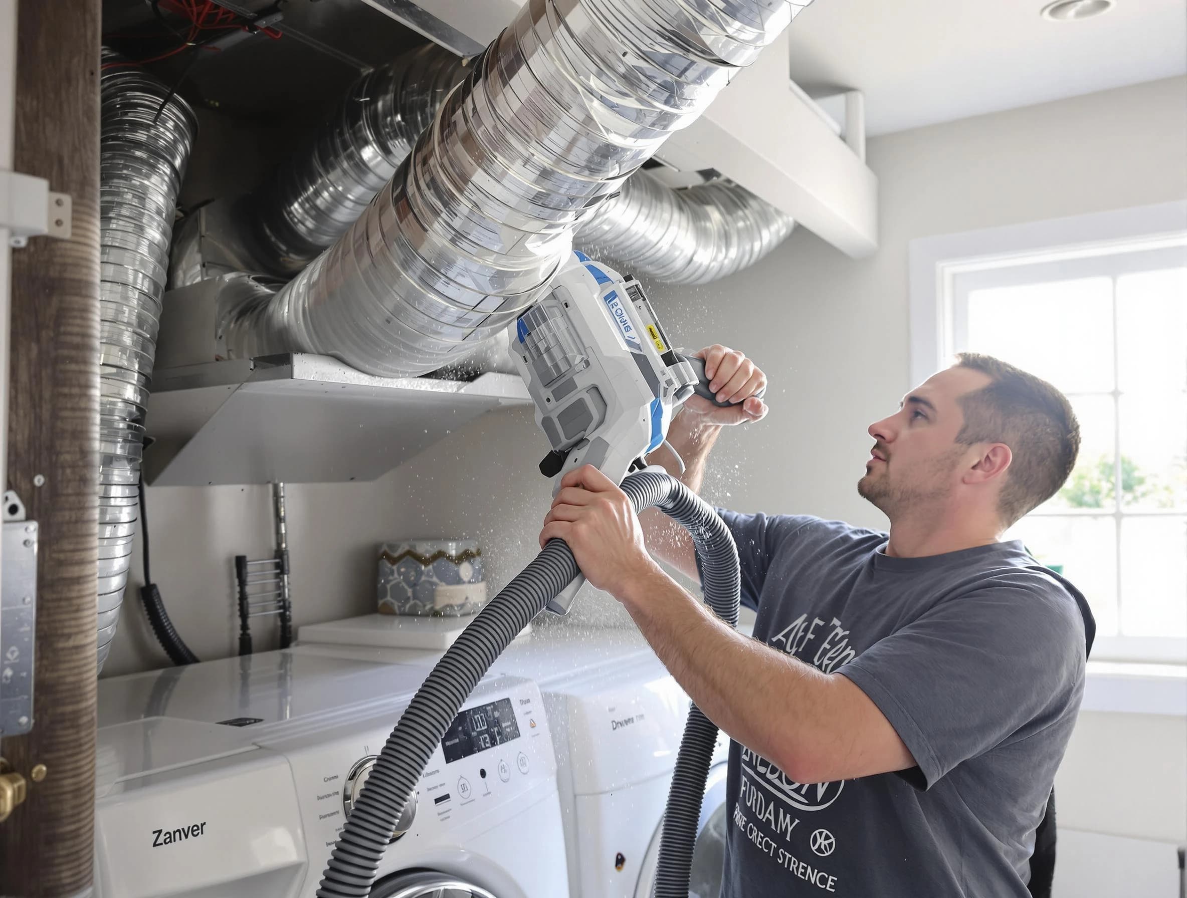 Taylorsville Dryer Vent Cleaning specialist cleaning deep within a dryer vent duct system in Taylorsville