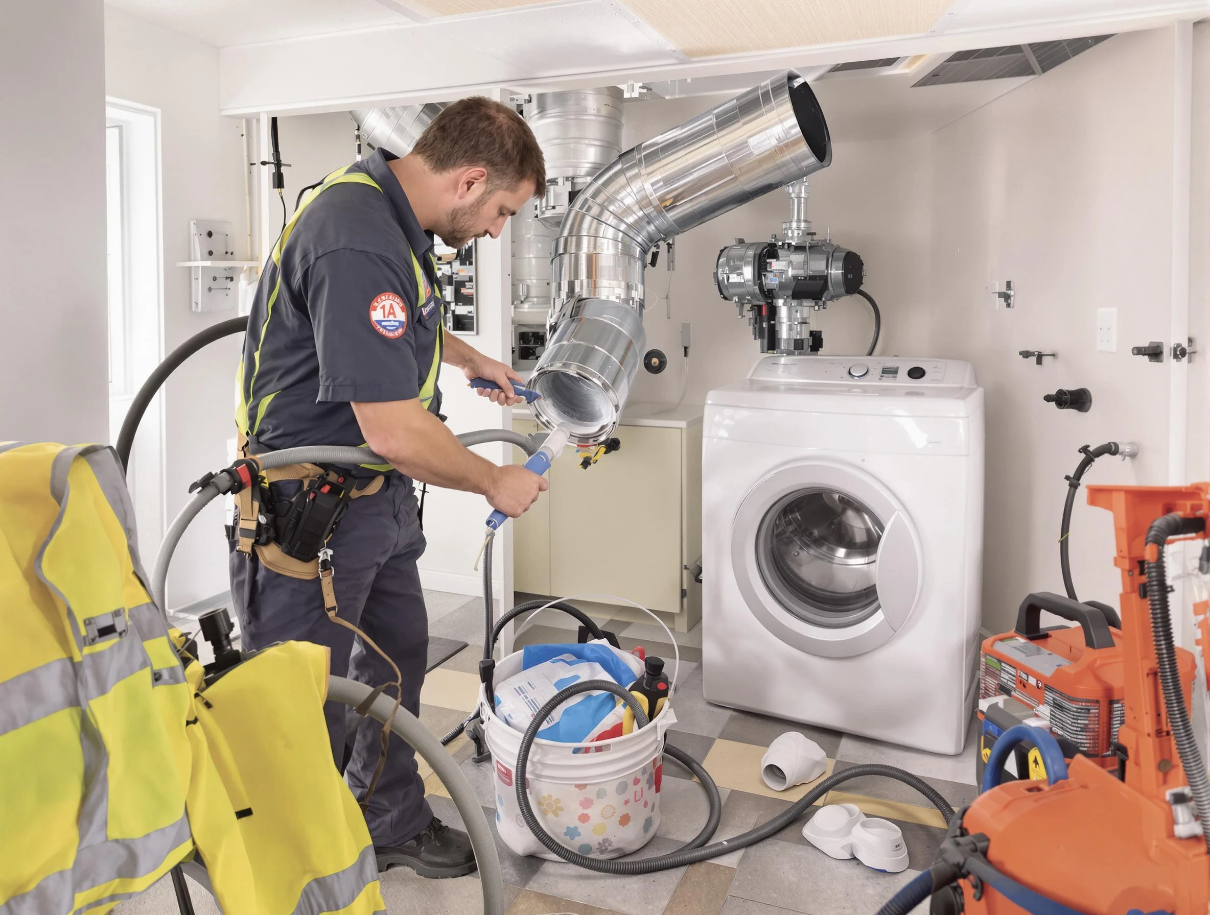 Taylorsville Dryer Vent Cleaning technician using specialized equipment to clear severe dryer vent blockage in Taylorsville